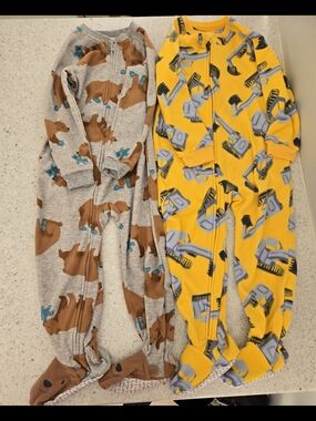 Kids Fleece One-Piece Pajama - Yellow Construction & Gray Bear Set